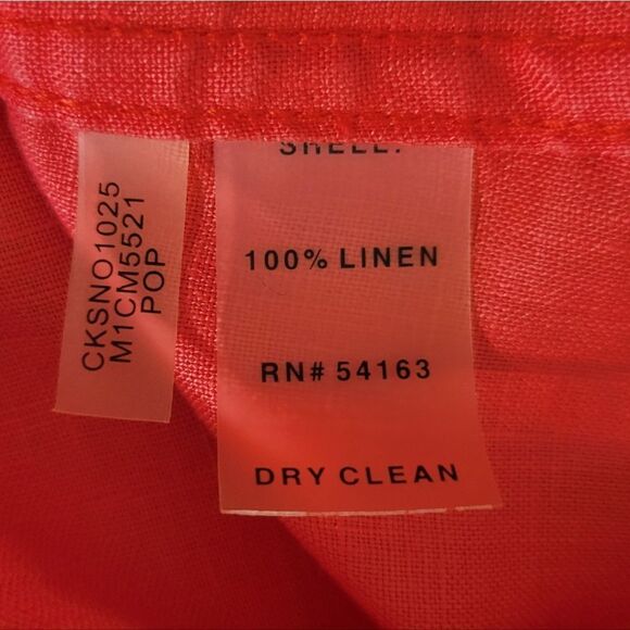 Calvin Klein Women's Red Orange Linen  Long Sleeve Button-Down Blouse - Picture 11 of 15